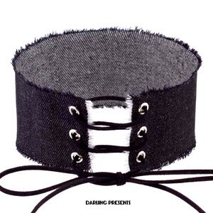 Lace Up Denim Choker Necklace Women Color Black